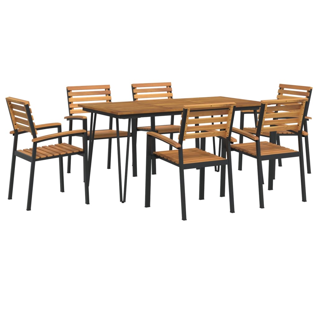 Set Pranzo da Giardino 7 pz Legno Massello di Acacia e Metallo