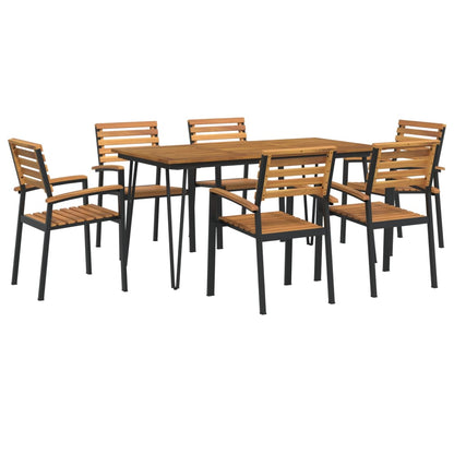 Set Pranzo da Giardino 7 pz Legno Massello di Acacia e Metallo