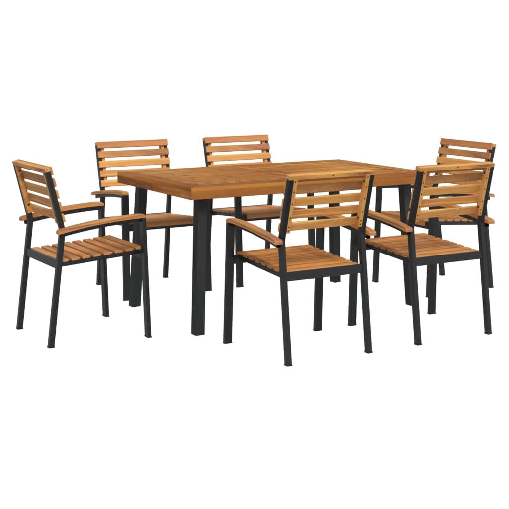 Set Pranzo da Giardino 7 pz Legno Massello di Acacia e Metallo