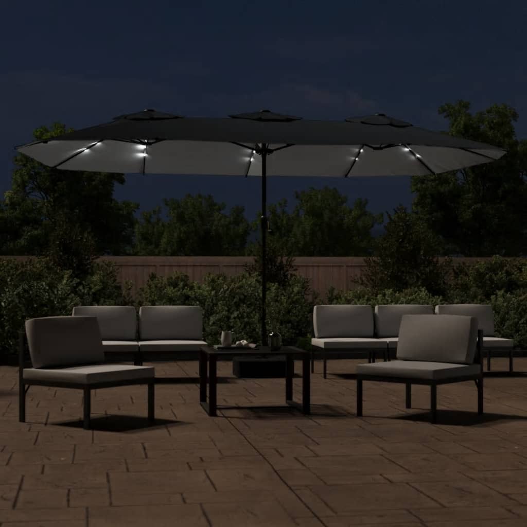 Ombrellone a Doppia Testa con LED Nero 449x245 cm