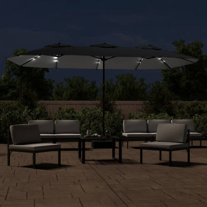 Ombrellone a Doppia Testa con LED Nero 449x245 cm