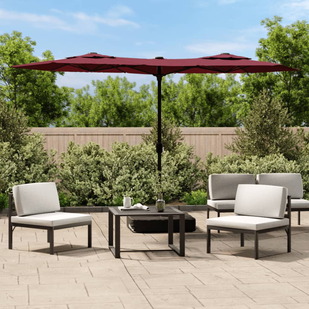 Ombrellone da Giardino a Doppia Testa Rosso Bordeaux 316x240 cm