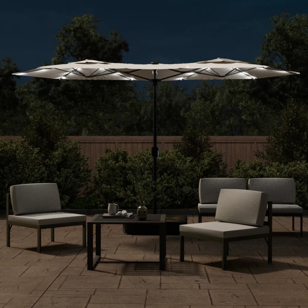 Ombrellone a Doppia Testa con LED Bianco Sabbia 316x240 cm