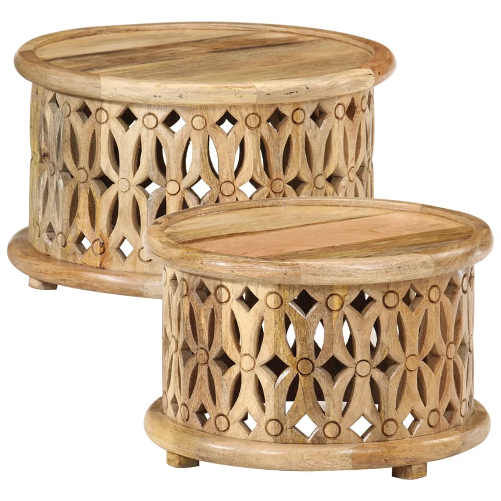 Set Tavolini da Salotto 2 pz in Legno Massello di Mango