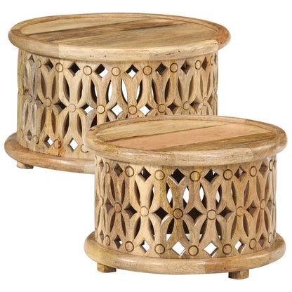 Set Tavolini da Salotto 2 pz in Legno Massello di Mango