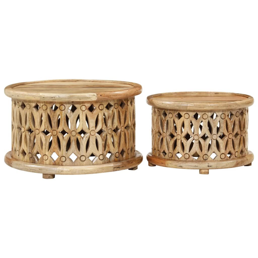 Set Tavolini da Salotto 2 pz in Legno Massello di Mango