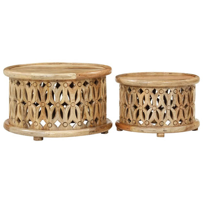 Set Tavolini da Salotto 2 pz in Legno Massello di Mango