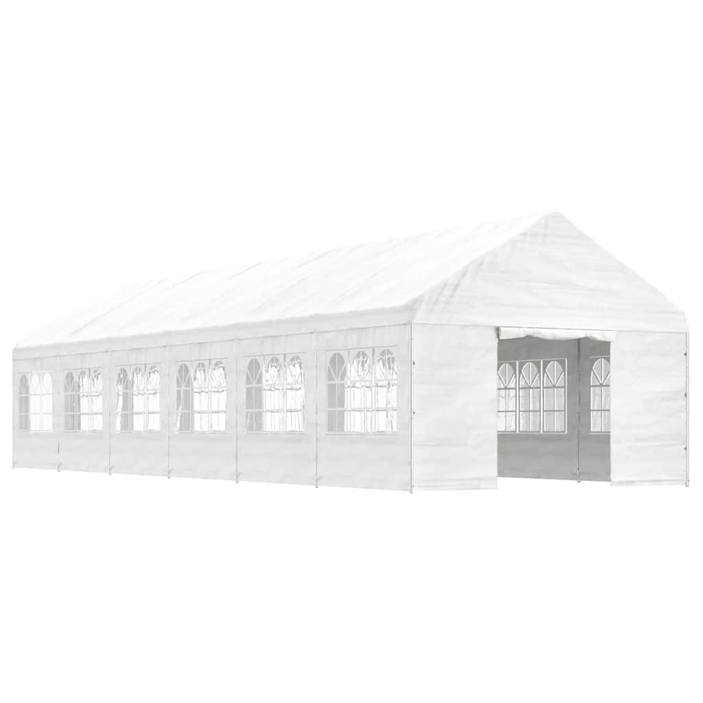 Gazebo con Tetto Bianco 13,38x4,08x3,22 m in Polietilene