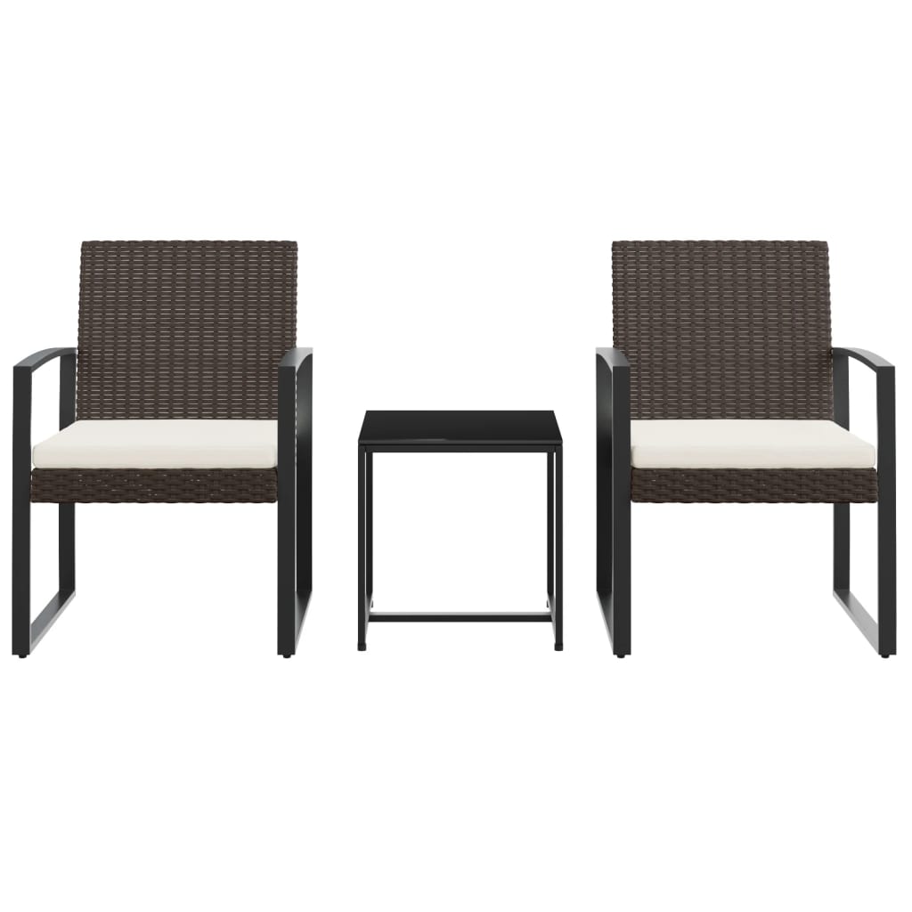 Set da Pranzo da Giardino 3 pz con Cuscini in PP Rattan Marrone