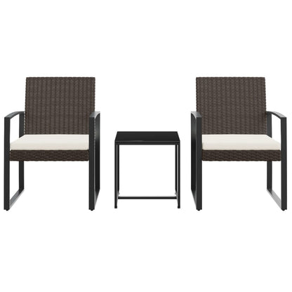 Set da Pranzo da Giardino 3 pz con Cuscini in PP Rattan Marrone