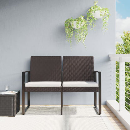 Panca da Giardino a 2 Posti con Cuscini in Rattan PP Marrone