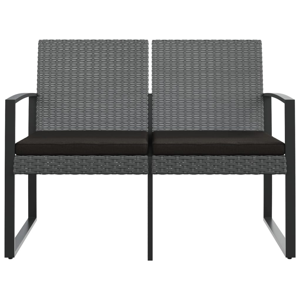 Panca da Giardino a 2 Posti con Cuscini Rattan PP Grigio Scuro