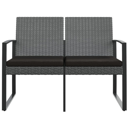Panca da Giardino a 2 Posti con Cuscini Rattan PP Grigio Scuro