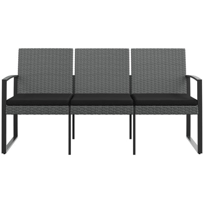 Panca da Giardino a 3 Posti con Cuscini Rattan PP Grigio Scuro
