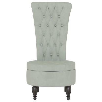 Sedia Schienale Alto Design con Bottoni Velluto Grigio Chiaro