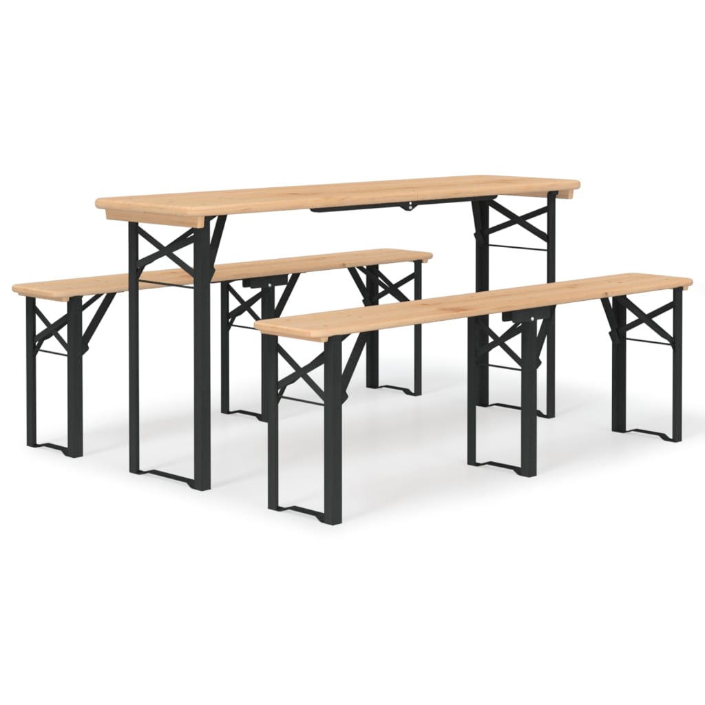 Set Tavolo Birreria Pieghevole 3 pz in Legno Massello di Abete