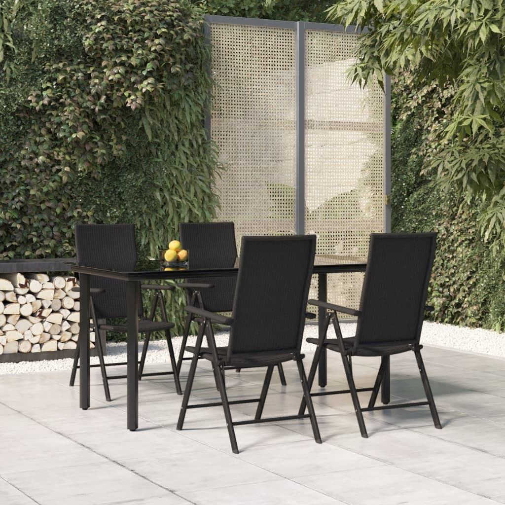 Set da Pranzo da Giardino 5 pz Nero in Polyrattan
