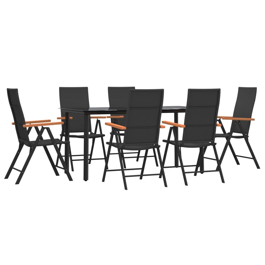 Set da Pranzo da Giardino 7 pz Nero e Marrone in Polyrattan