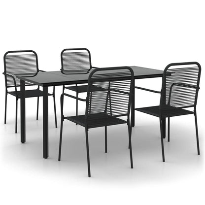 Set da Pranzo da Giardino 5 pz Nero Corda di Cotone e Acciaio