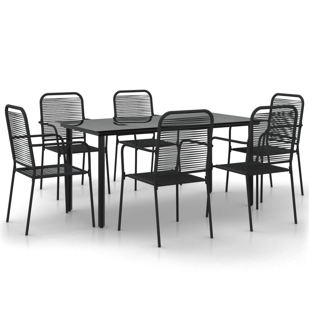 Set da Pranzo da Giardino 7 pz Nero Corda di Cotone e Acciaio