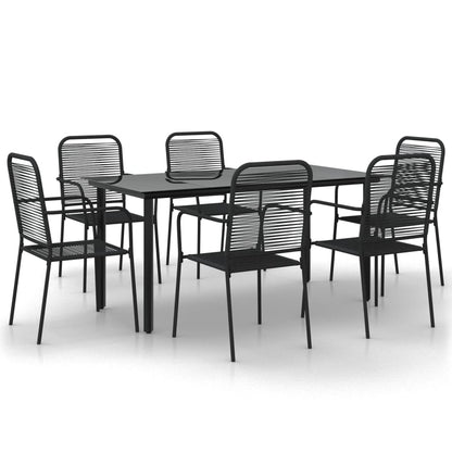 Set da Pranzo da Giardino 7 pz Nero Corda di Cotone e Acciaio
