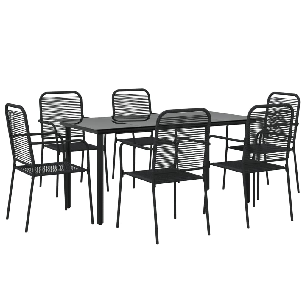 Set da Pranzo da Giardino 7 pz Nero Corda di Cotone e Acciaio