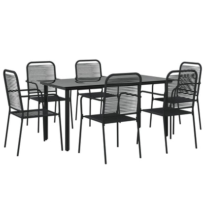 Set da Pranzo da Giardino 7 pz Nero Corda di Cotone e Acciaio