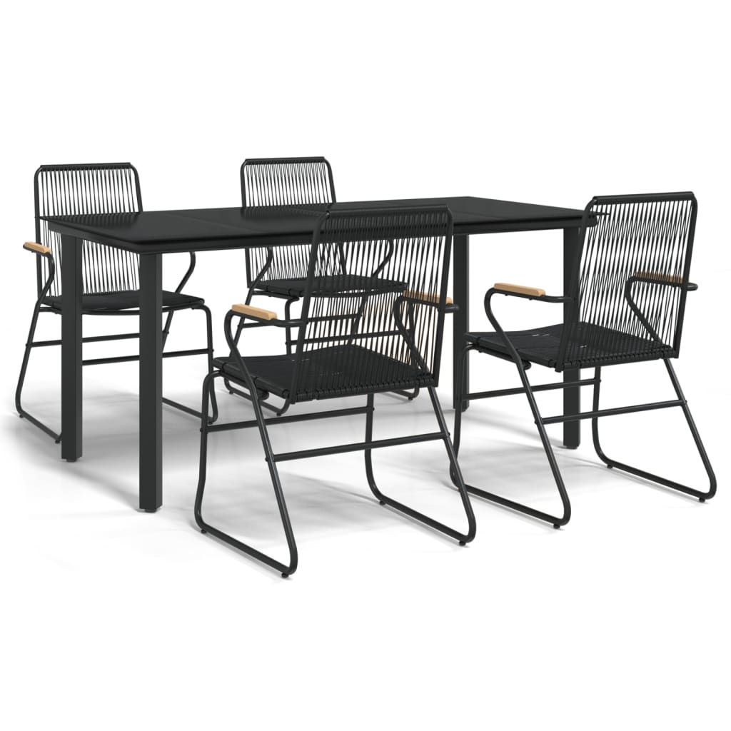 Set da Pranzo da Giardino 5 pz Nero in Rattan PVC