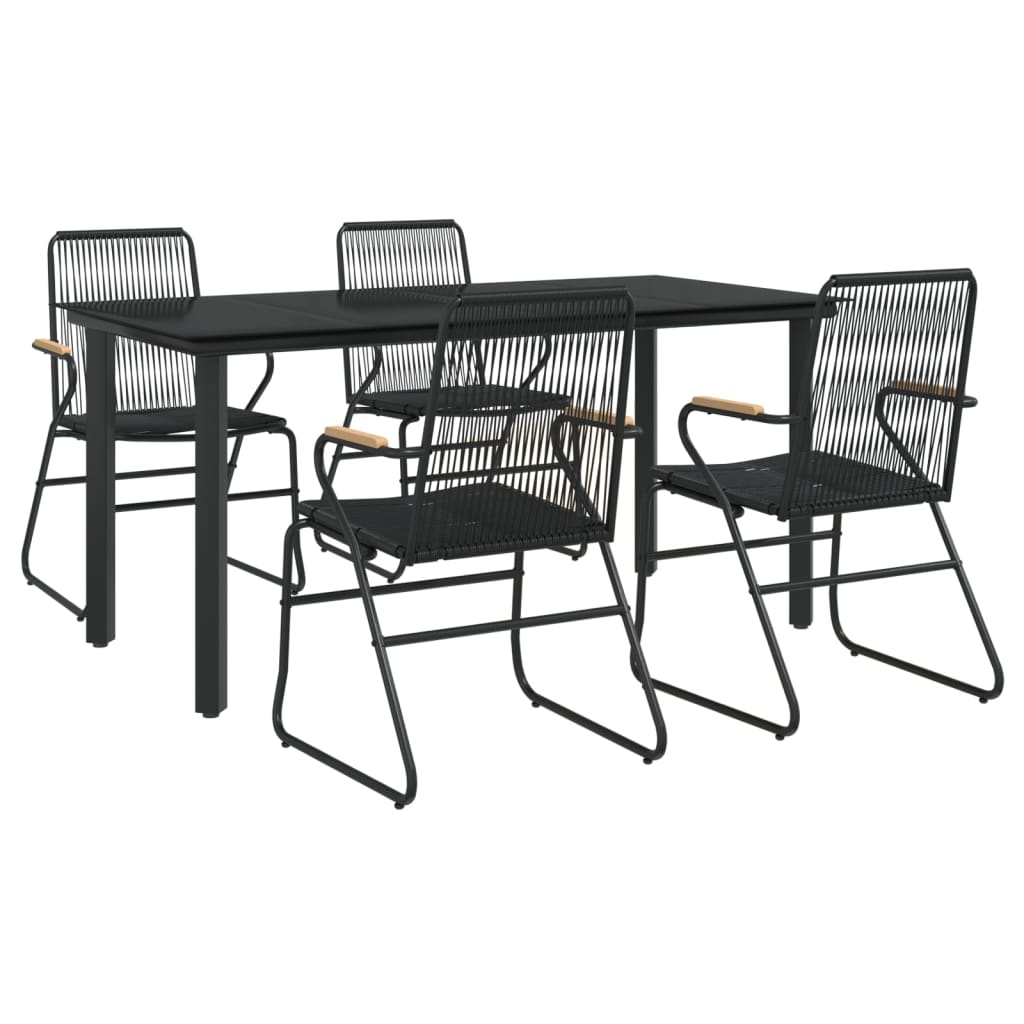 Set da Pranzo da Giardino 5 pz Nero in Rattan PVC