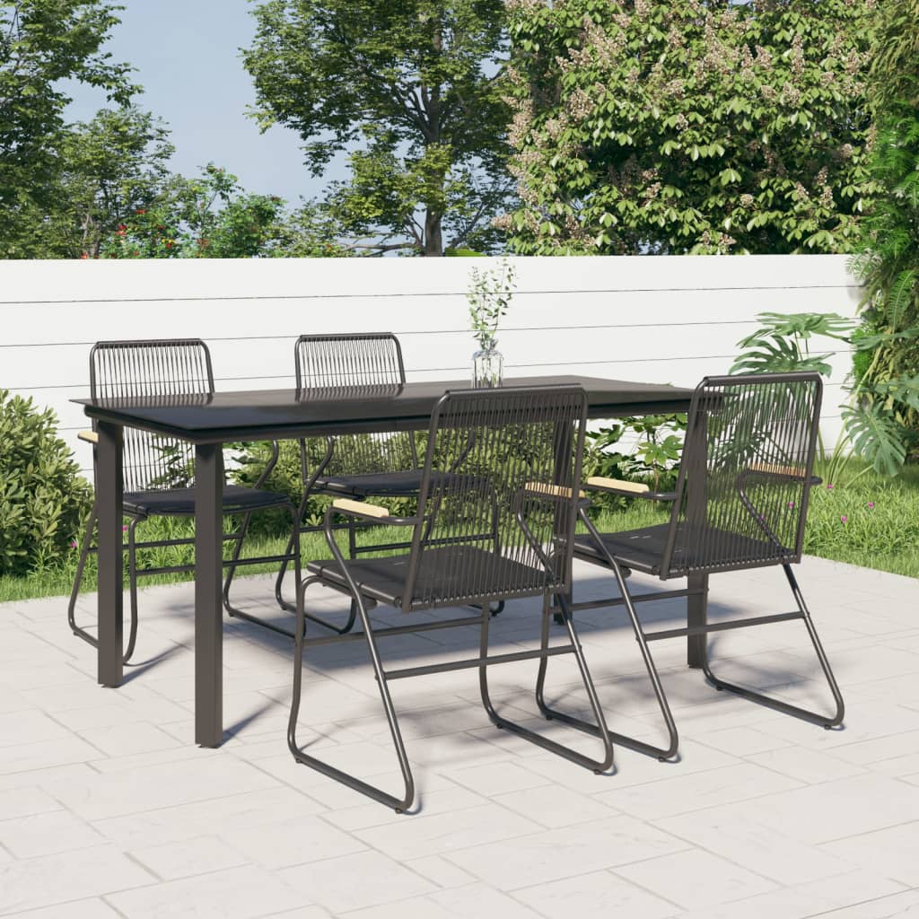 Set da Pranzo da Giardino 5 pz Nero in Rattan PVC
