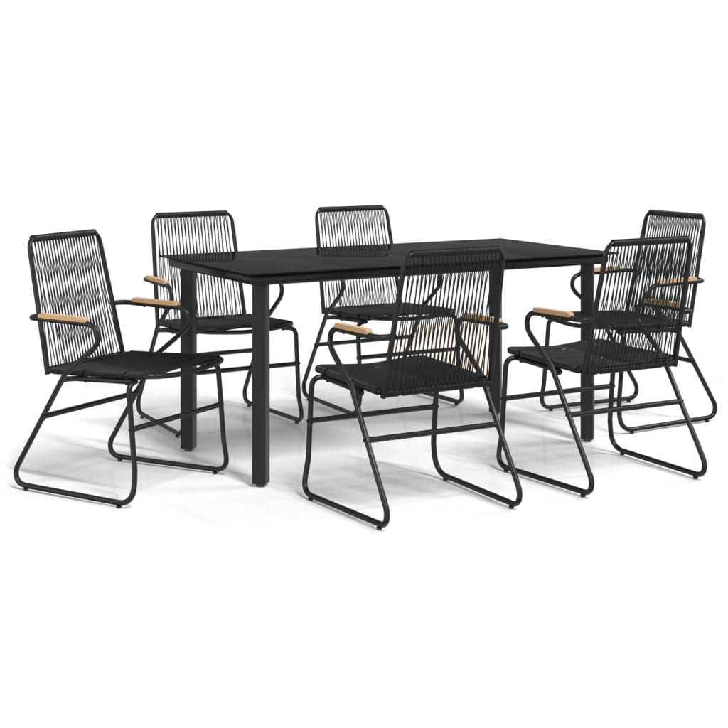 Set da Pranzo da Giardino 7 pz Nero in Rattan PVC