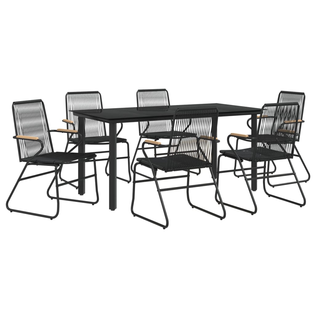 Set da Pranzo da Giardino 7 pz Nero in Rattan PVC