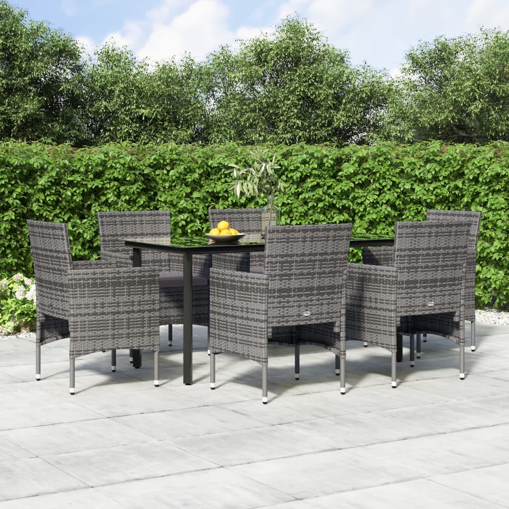 Set da Pranzo da Giardino 7 pz con Cuscini Grigio e Nero