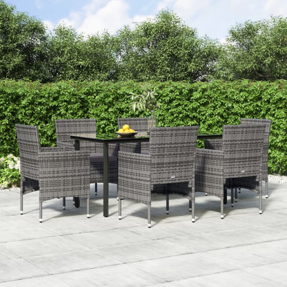 Set da Pranzo da Giardino 7 pz con Cuscini Grigio e Nero