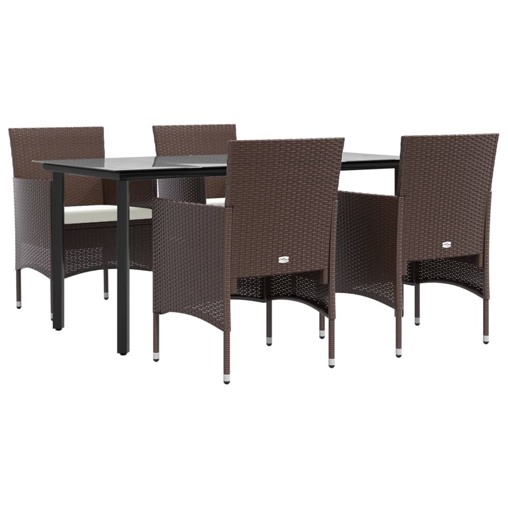 Set da Pranzo da Giardino 5 pz con Cuscini Marrone e Nero