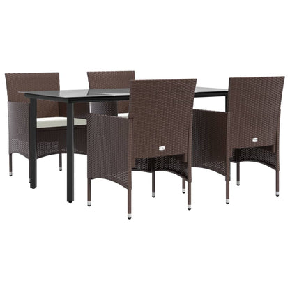 Set da Pranzo da Giardino 5 pz con Cuscini Marrone e Nero