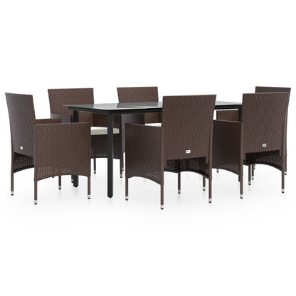 Set da Pranzo da Giardino 7 pz con Cuscini Marrone e Nero