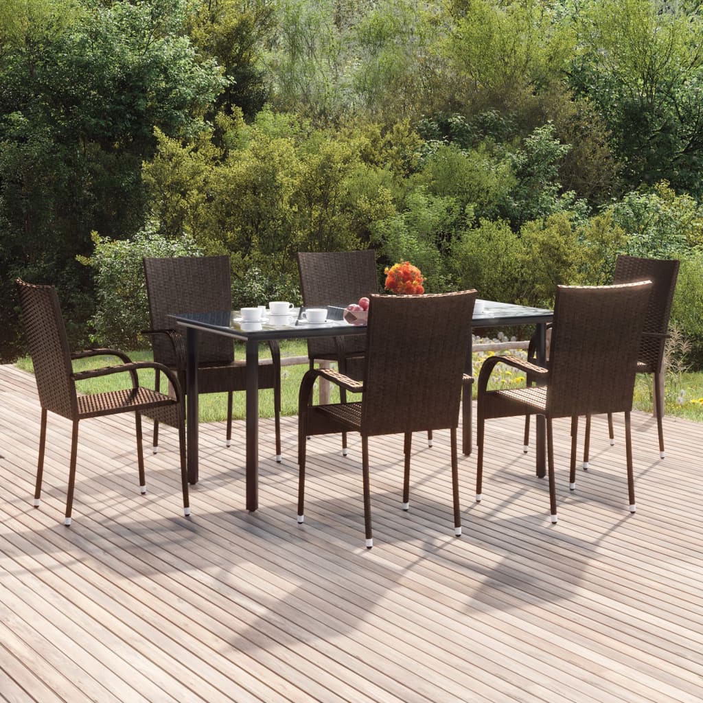 Set da Pranzo da Giardino 7 pz Marrone in Polyrattan