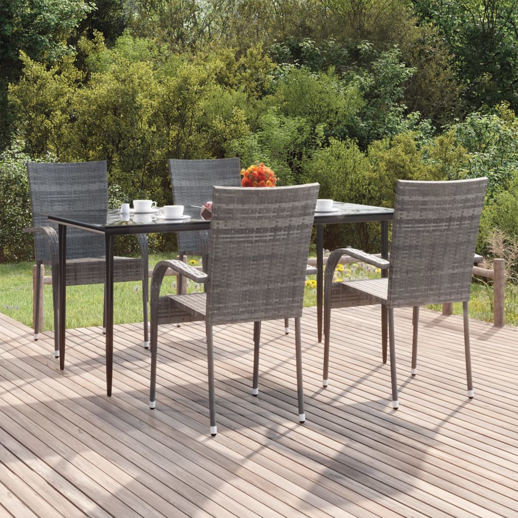 Set da Pranzo da Giardino 5 pz Grigio in Polyrattan