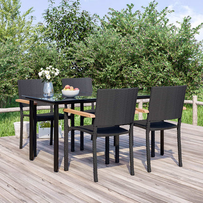 Set da Pranzo da Giardino 5 pz Nero in Polyrattan