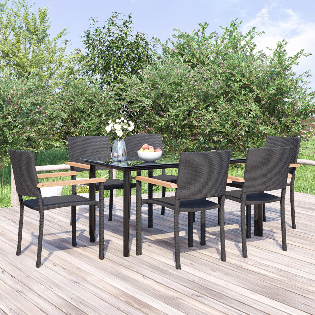 Set da Pranzo da Giardino 7 pz Nero in Polyrattan