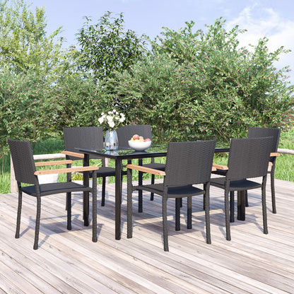 Set da Pranzo da Giardino 7 pz Nero in Polyrattan