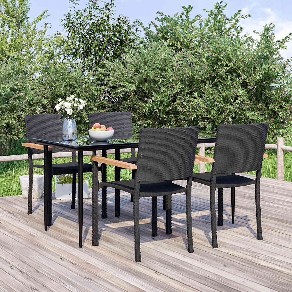 Set da Pranzo da Giardino 5 pz Nero in Polyrattan
