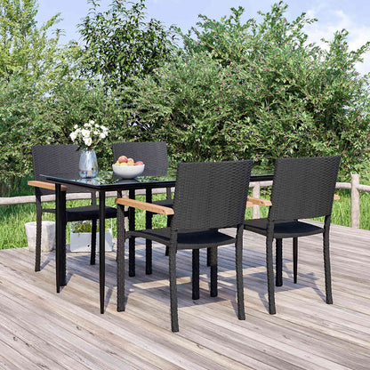 Set da Pranzo da Giardino 5 pz Nero in Polyrattan