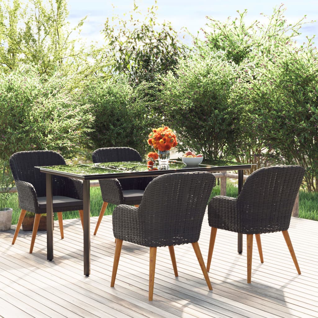Set da Pranzo da Giardino 5 pz con Cuscini Nero