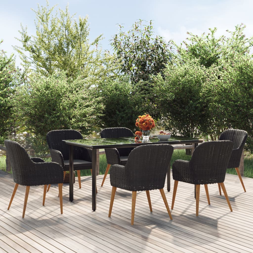 Set da Pranzo da Giardino 7 pz con Cuscini Nero