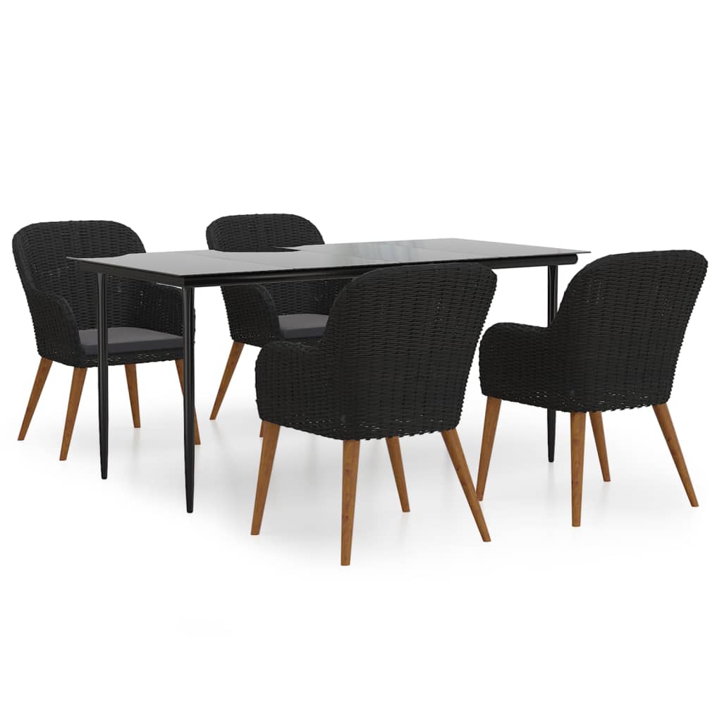 Set da Pranzo da Giardino 5 pz con Cuscini Nero