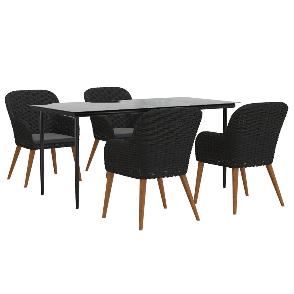 Set da Pranzo da Giardino 5 pz con Cuscini Nero