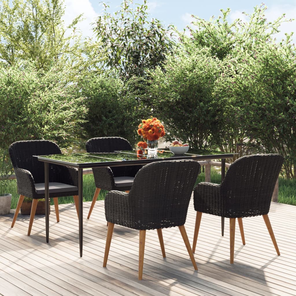 Set da Pranzo da Giardino 5 pz con Cuscini Nero