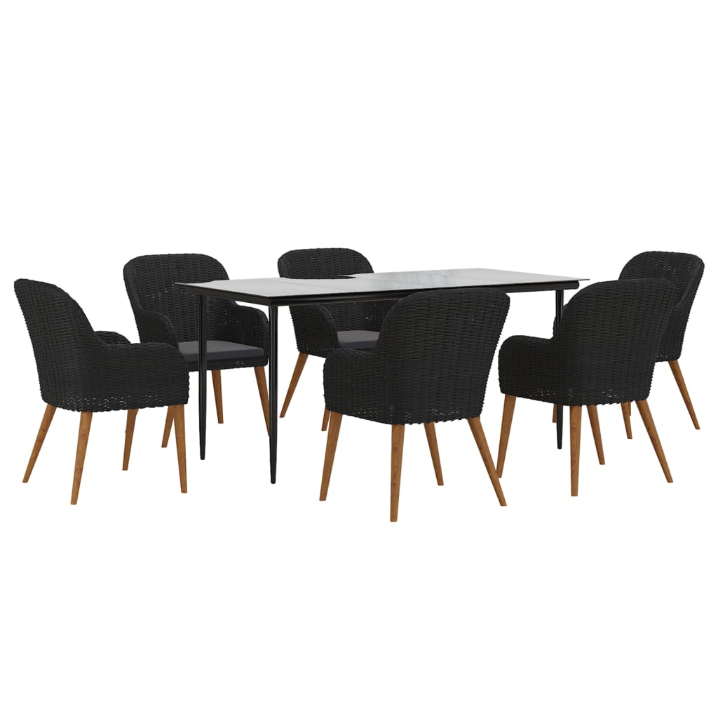 Set da Pranzo da Giardino 7 pz con Cuscini Nero